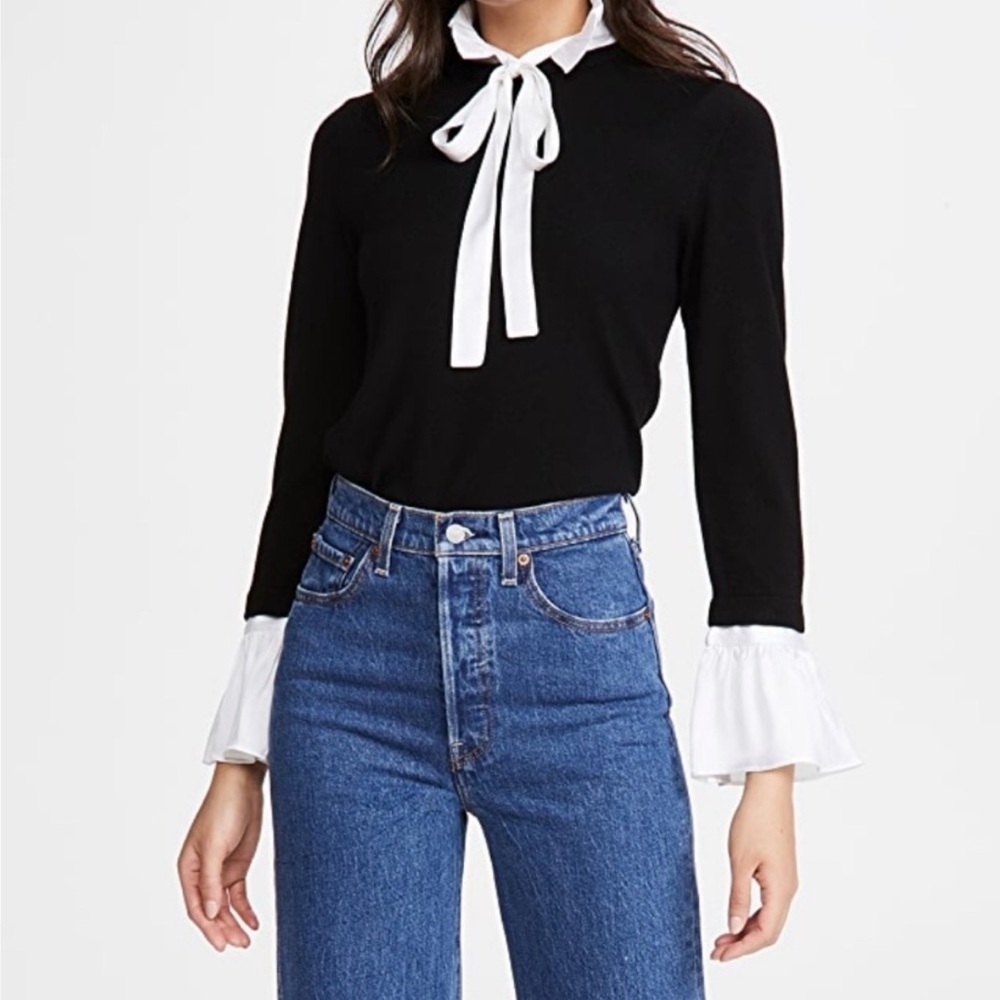 Alice + Olivia Cornelia Bow Ruffle-Trimmed Wool-Blend Sweater S